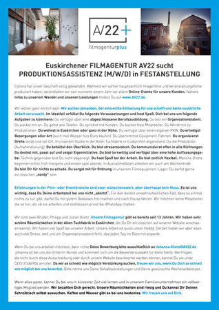 AV22 sucht Produktionsassistenz